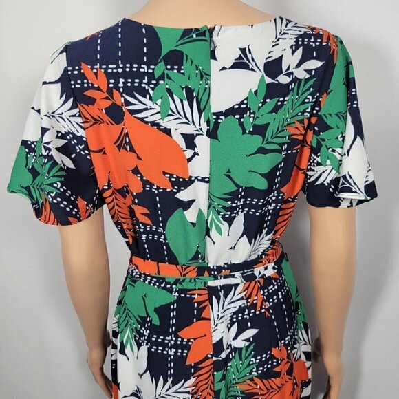 NY Collection Women's Navy Botanical Floral Jumpsuit With Waist Tie in a Size Me - Picture 7 of 16